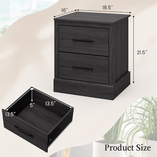 Wood Compact Floor Nightstand with Storage Drawers-Dark Gray | Costway