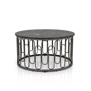 Farley 36 in Black Round Stone Coffee Table With Metal Frame