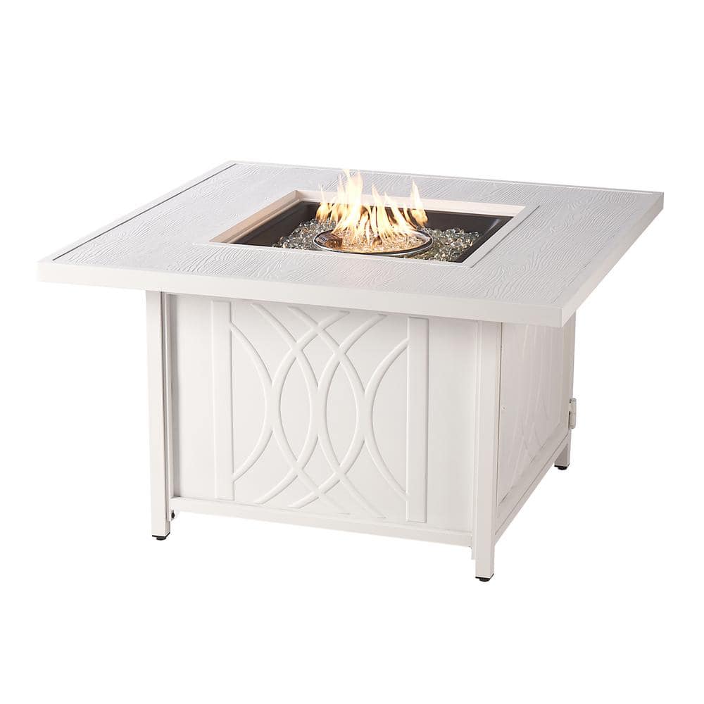 White Cast Aluminum Square Gas Fire Pit Table