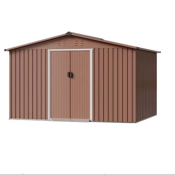 Garvee Professional Install 10 ft. W x 10 ft. D Metal Storage Shed in Brown with Lockable Sliding Doors (100 sq. ft.)
