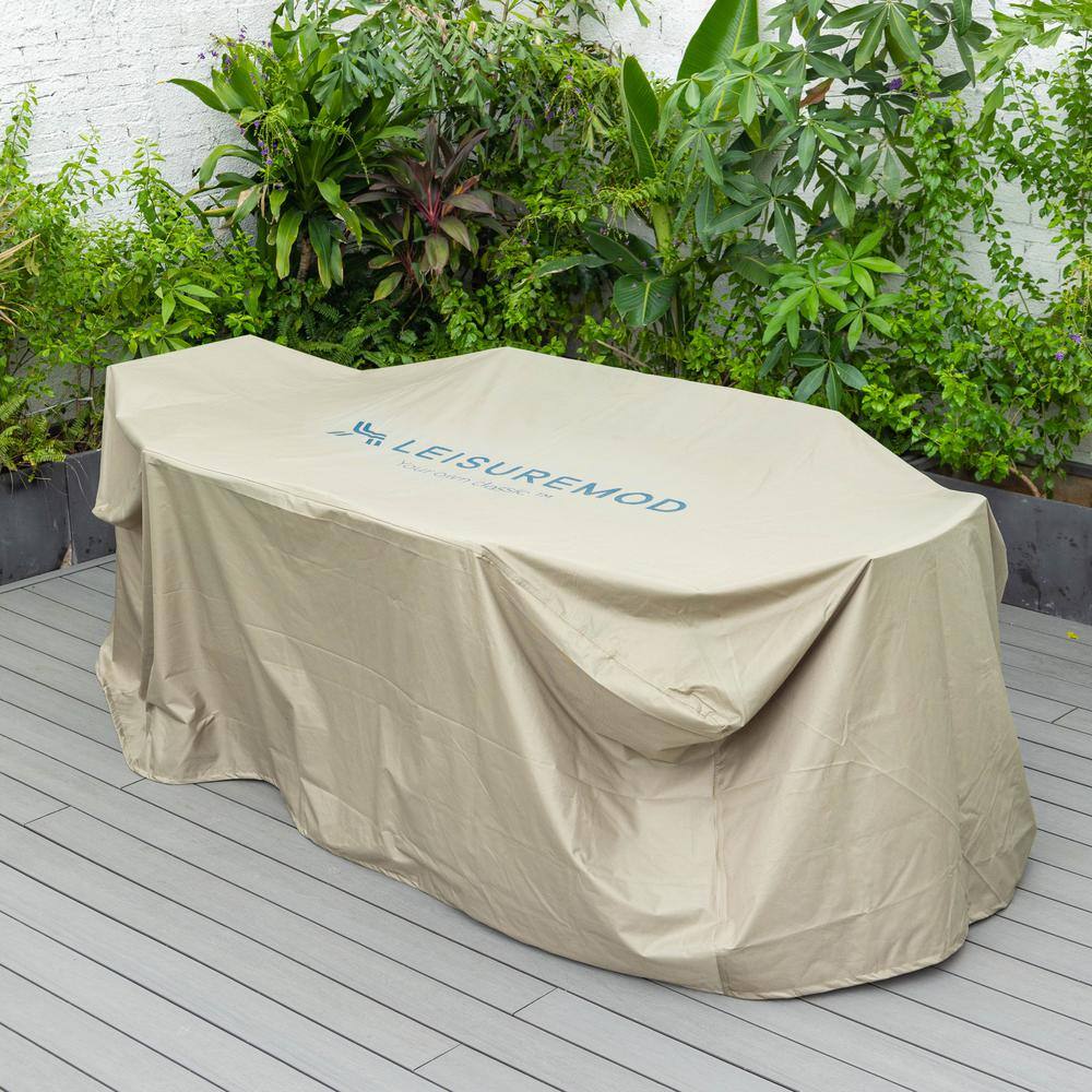 LeisureMod 63" Beige Vinyl Outdoor Patio Dining Set Rain Cover