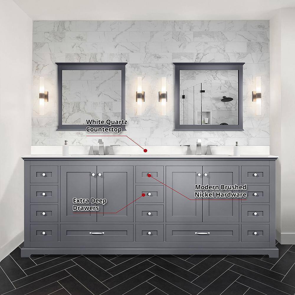 Lexora 84" Dark Grey Double Vanity with White Quartz Top