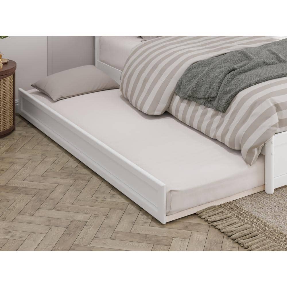 Wesley White King Wood Platform Bed with Twin XL Trundle
