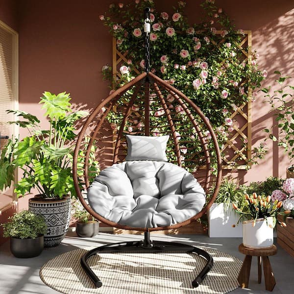 Black Wicker Foldable Outdoor Rattan Egg Chair Patio Swing Chair