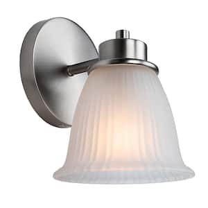 6 in. 1-Light Brushed Nickel Vanity Light with Frosted Glass Shade