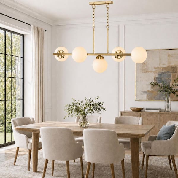 MLiAN 5-Light Gold Modern Linear Chandelier Kitchen Island Pendant