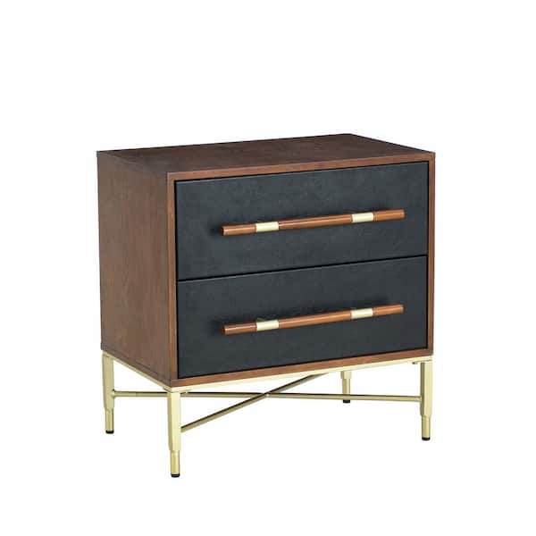 JAYDEN CREATION Justinian 2-Drawer Black Nightstand with Metal Legs 24 in. Tall