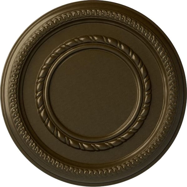 Ekena Millwork 12-5/8" x 1-1/8" Federal Roped Small Urethane Ceiling Medallion (Fits Canopies upto 6"), Brass