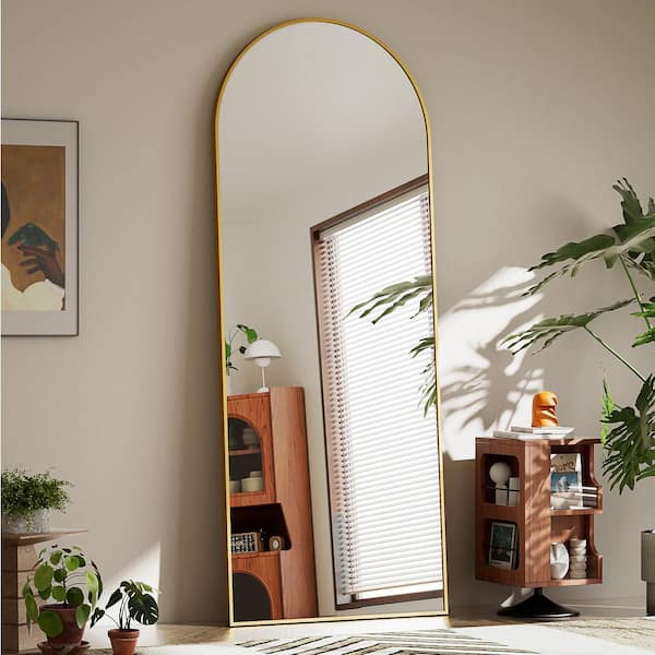 25.6 in. W x 70.5 in. H Arched Modern Gold Aluminum Alloy Framed Mirror Full Length Mirror Floor Mirror