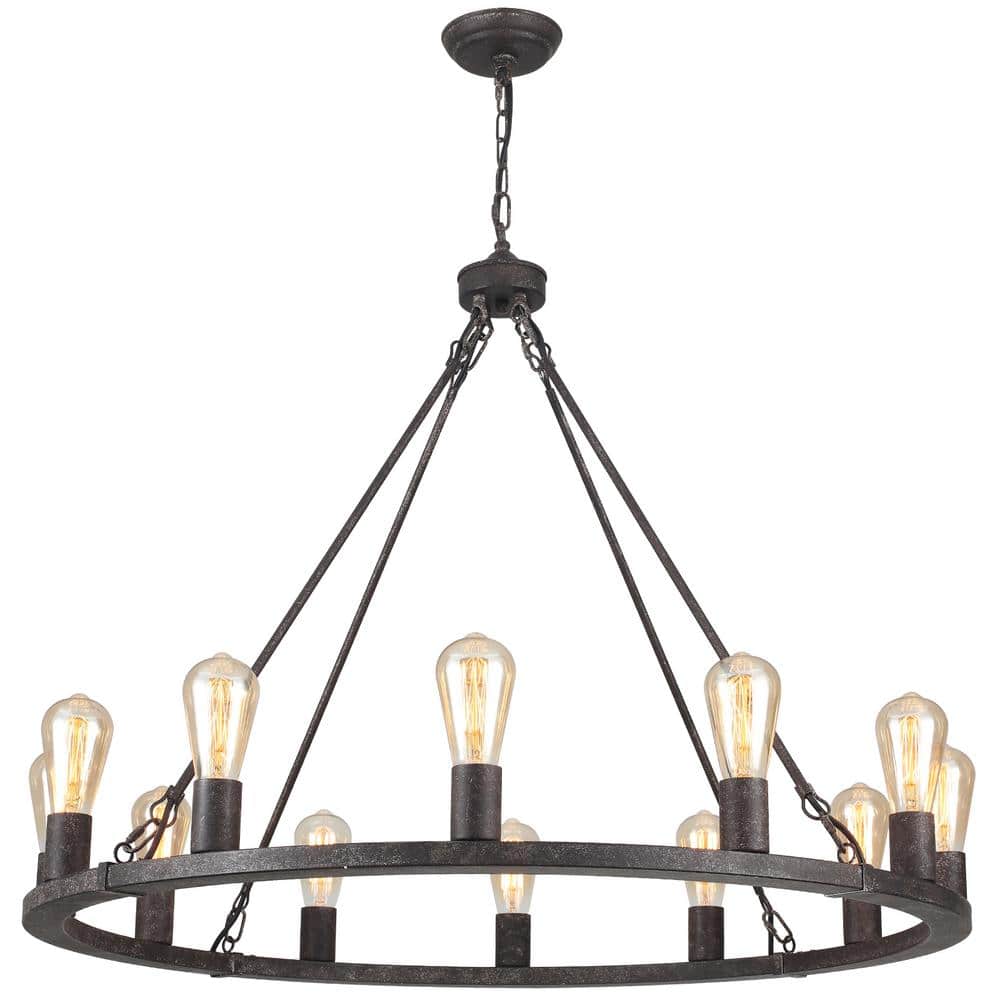 Loughlam 12-Light Antique Black Farmhouse Candle Style Wagon Wheel Chandelier for Living Room Kitchen Island Dining Room price history on PriceWatchPro