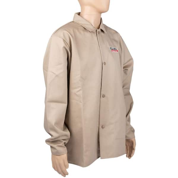 80’s “Hand Made” Welder Coat Lincoln Bright FR Cloth Welding Jacket w/ Leather Sleeves K4690
