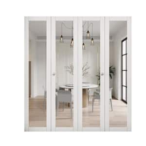 72 in. x 80.5 in. 1-Lite Mirror and MDF White Prefinishied Closet Bifold Door with Hardware Kit
