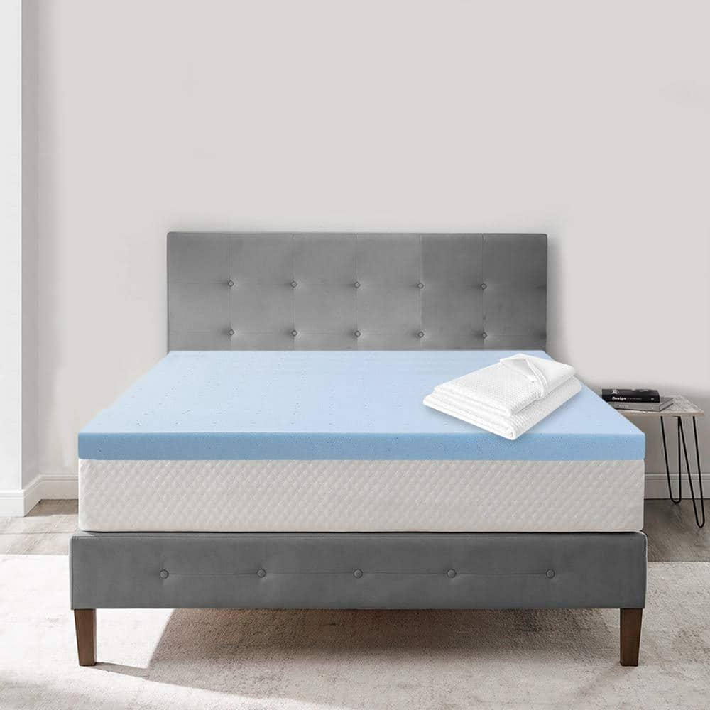 Delara 2 in. Queen Gel Infused Memory Foam Mattress Topper with Bamboo ...