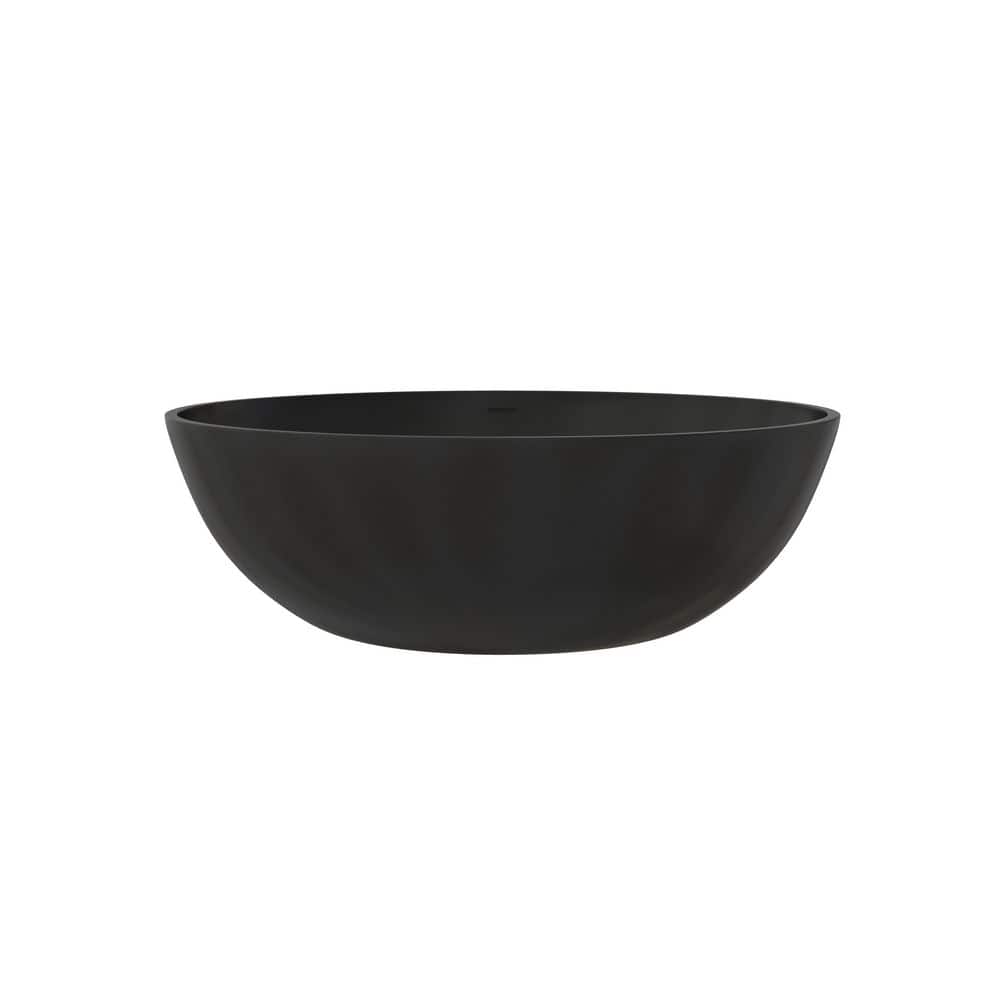66.93 in. x 39.37 in. Solid Surface Stone Flatbottom Freestanding Soaking Bathtub with Center Drain in Matte Black price history on PriceWatchPro
