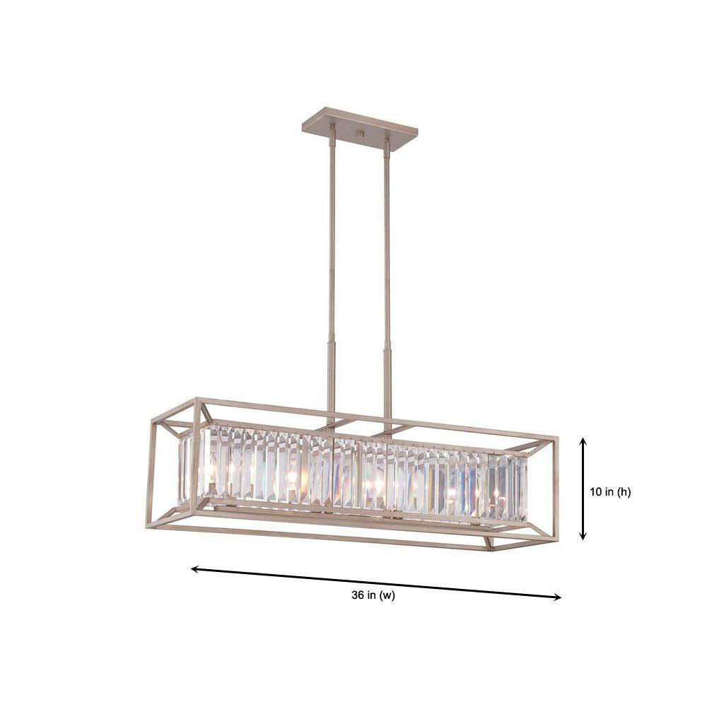 Aged Platinum Crystal 4-Light Linear Chandelier