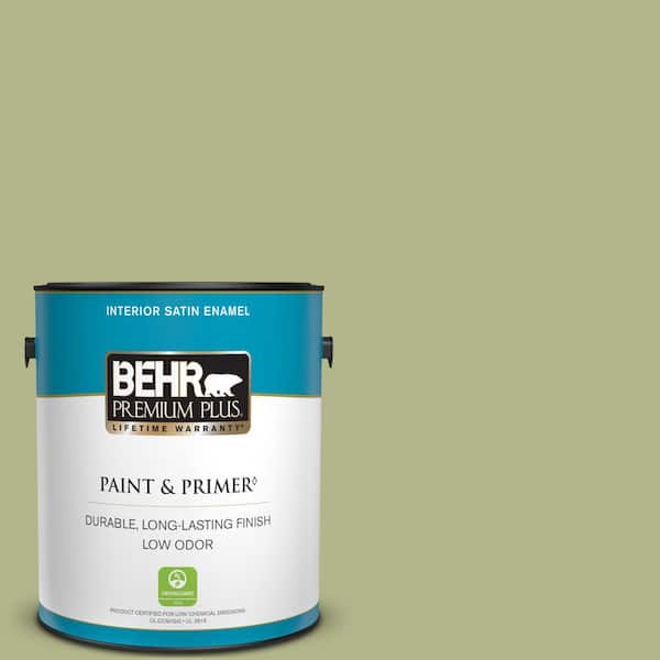 BEHR PREMIUM PLUS 1 gal. #M350-4 Sweet Grass Satin Enamel Low Odor Interior Paint & Primer