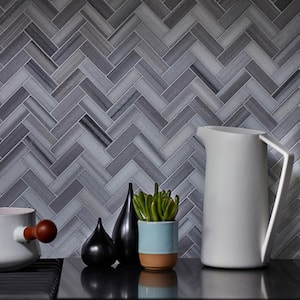 Take Home Tile Sample - Zebra Plains Gray 5.5 in. x 5 in. Herringbone Polished Marble Mosaic