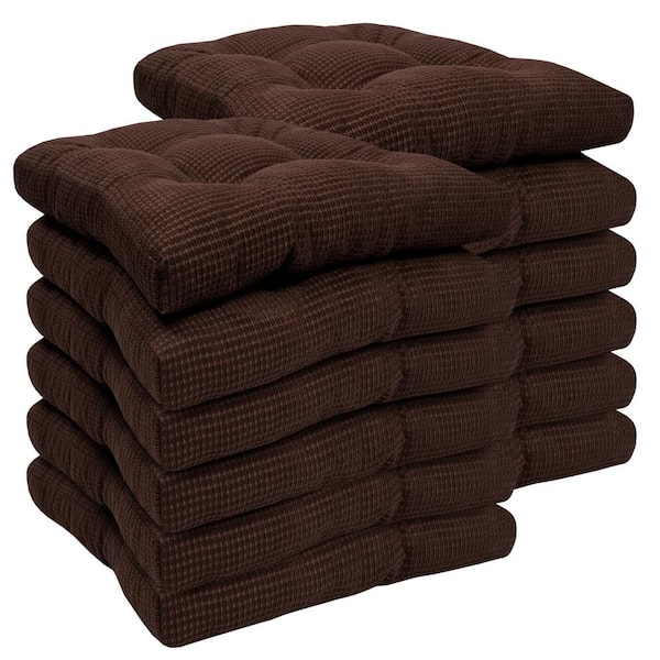 Sweet Home Collection Fluffy Tufted Memory Foam Square 16 in. x 16 in. Non-Slip Indoor/Outdoor Chair Cushion with Ties, Chocolate (12-Pack)