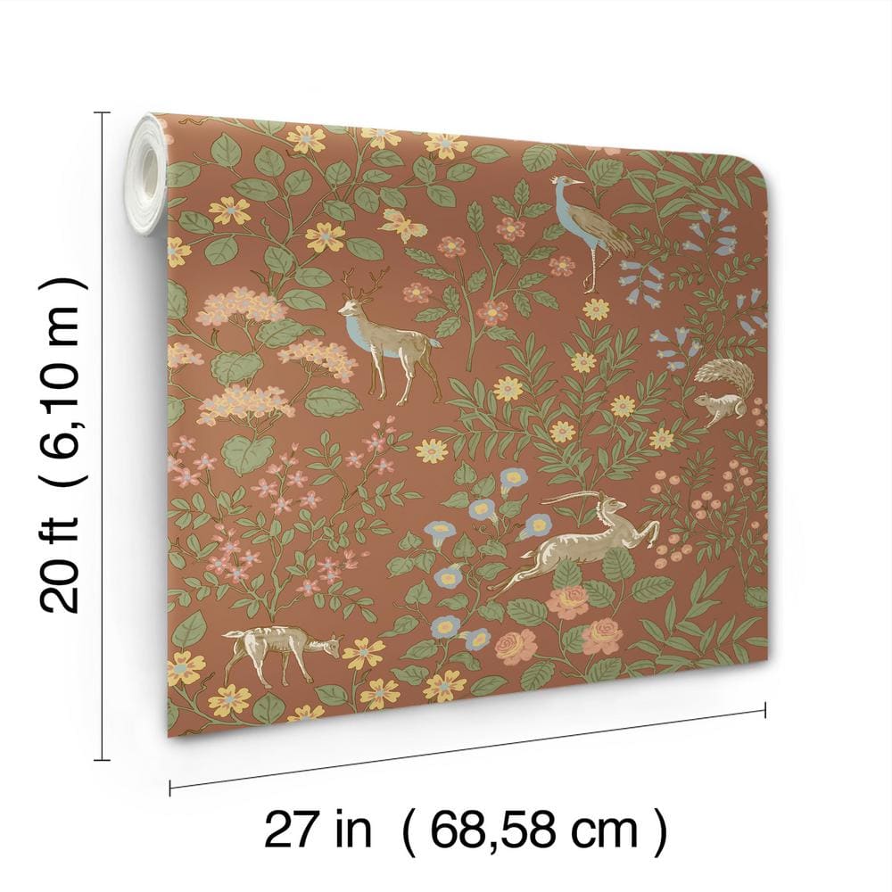 Rust Floral Peel & Stick Vinyl Wallpaper