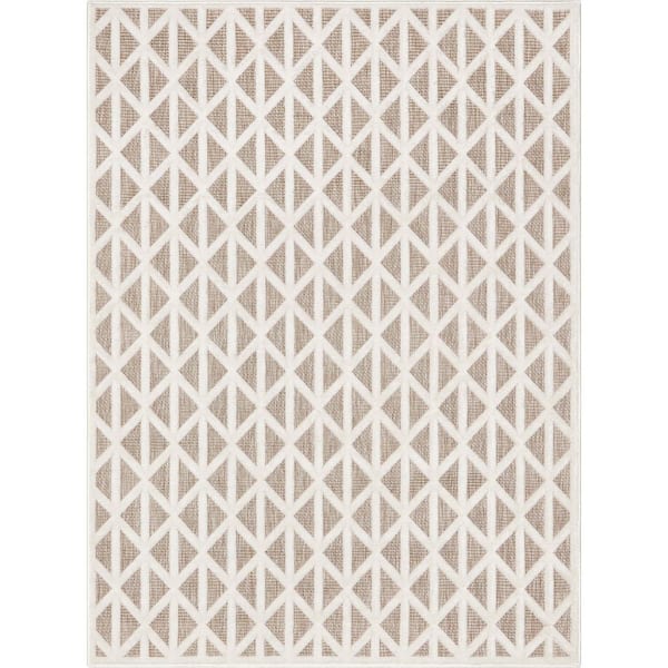 Well Woven Sila Ciel Modern Geometric Brown Natural 7 ft. 10 in. x 10 ft. 6 in. Indoor/Outdoor Area Rug