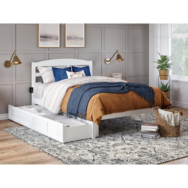 AFI Warren 60-1/4 in. W White Queen Solid Wood Frame with 2-Drawers and Attachable USB Device Charger Platform Bed