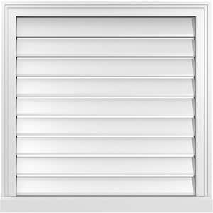 28 in. x 28 in. Vertical Surface Mount PVC Gable Vent: Functional with Brickmould Sill Frame