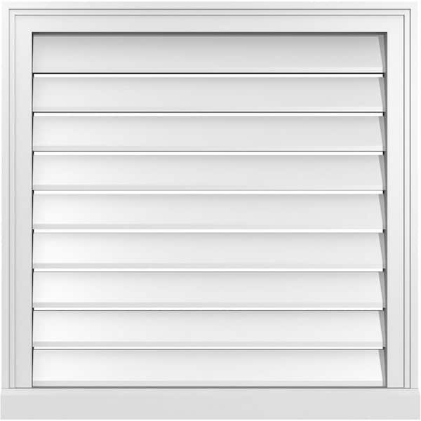Ekena Millwork 28 in. x 28 in. Vertical Surface Mount PVC Gable Vent: Functional with Brickmould Sill Frame