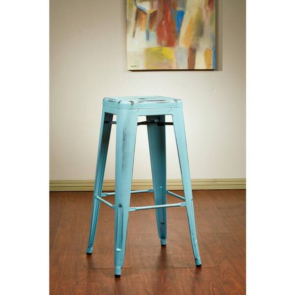 OSP Home Furnishings Bristow 30 in. Antique Sky Blue Bar Stool (Set of 2)