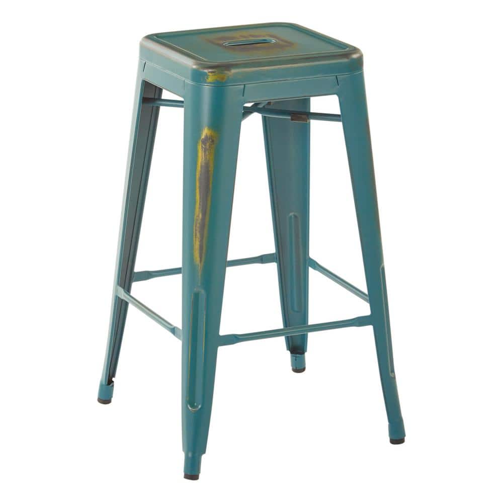 Office Star Products Bristow 26 In Blue Metal Bar Stool Set Of 4 Brw3026a4 Atq The Home Depot