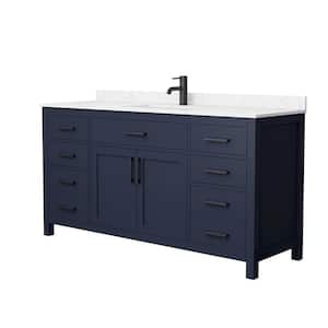 Beckett 66 in. W x 22 in. D x 35 in. H Single Sink Bathroom Vanity in Dark Blue with Carrara Cultured Marble Top