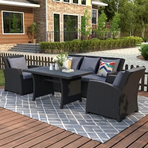 4-Piece Outdoor Wicker Patio Sectional with Black Cushions