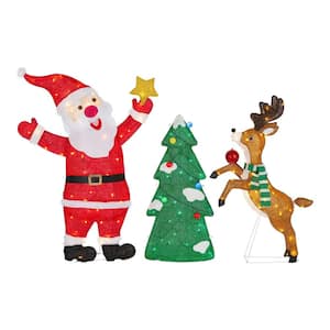 3-Piece LED Santa, Deer, and Tree Holiday Yard Sculpture