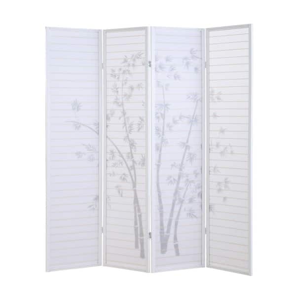 5.6 ft. White Wood Folding Privacy Screen Room Separator Free Standing Wall Dividers Privacy Screens (4 Panel)