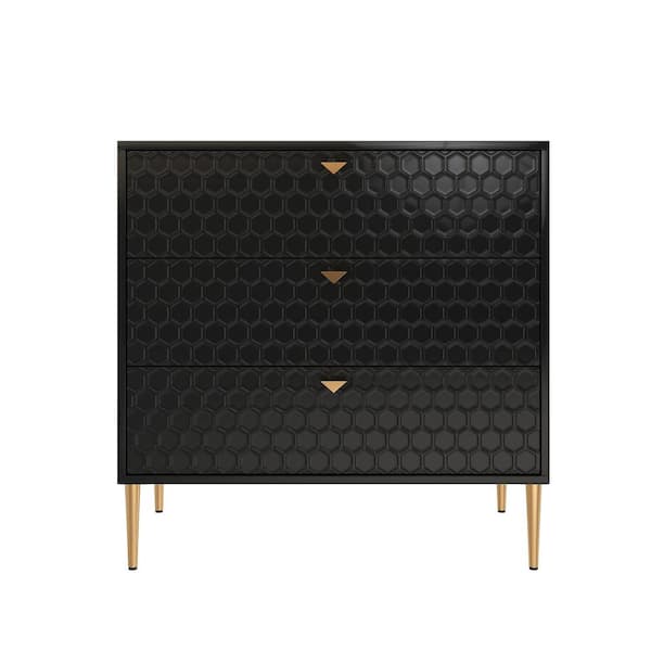 sumyeg Black 32.28 in. H Freestanding 3 Drawers Accent Storage Cabinet with Adjustable Foot Nails