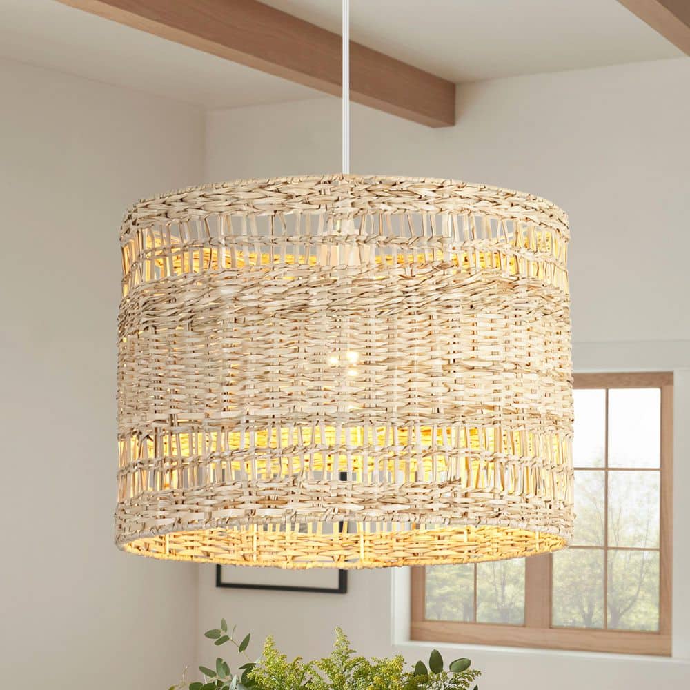 Rennnsan Talyss 15.7 in. 1-Light Natural Straw Woven Farmhouse