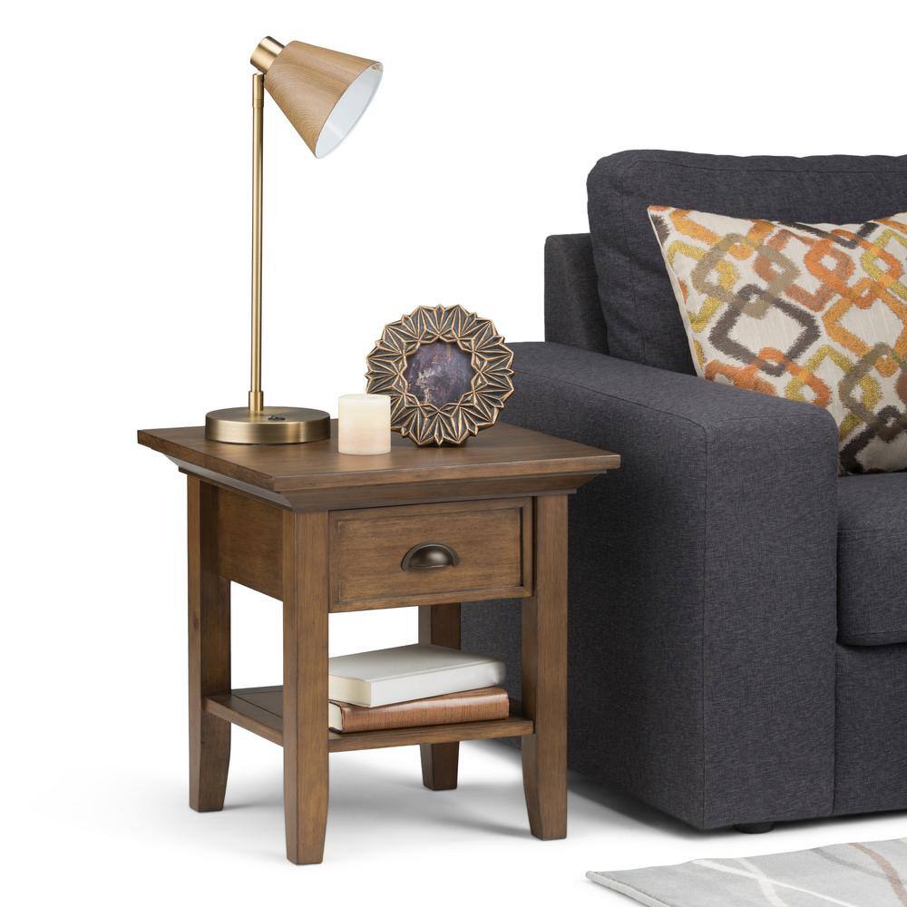 Rustic Natural Aged Brown Wood Square End Table with Storage