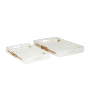 White Wood Coastal Tray (Set of 2)