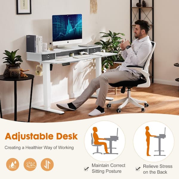 LACOO 55 in. White Electric Standing Desk Height Adjustable Wooden