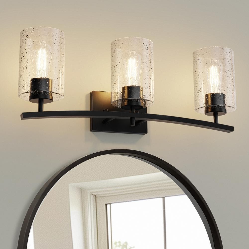 24 in. 3-Light Black Vanity Light with Cylinder Clear Glass Shades for Bathroom, Mirror, Living Room price history on PriceWatchPro