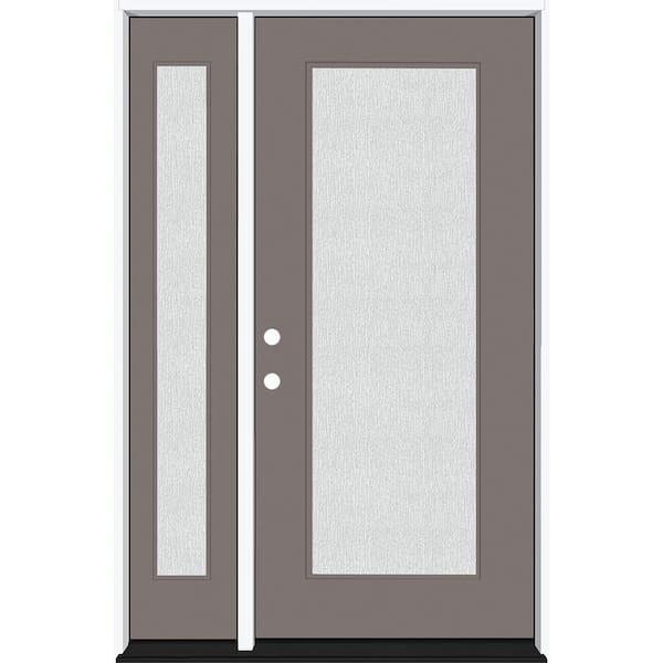 Steves & Sons Legacy 51 in. x 80 in. Full Lite Rain Glass RHIS Primed Kindling Finish Fiberglass Prehung Front Door with 12 in. SL