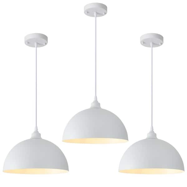 3-Light White Dome Pendant Light Fixture Hanging Ceiling Chandelier with Metal Cover for Kitchen Island