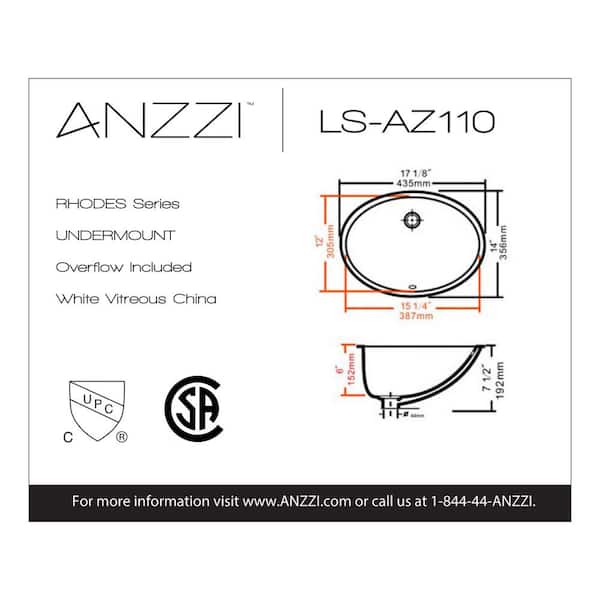 ANZZI Rhodes Series 7.5 in. Ceramic Undermount Sink Basin in White ANZZI Rhodes Series 7.5 in. Ceramic Undermount Sink Basin in White