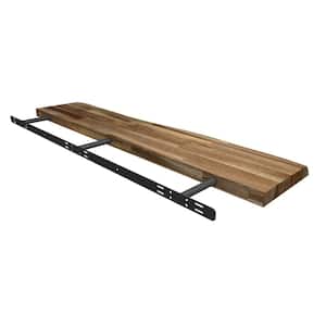 Solid 3.9 ft. L x 10 in. D x 1.5 in. T, Acacia Butcher Block Floating Wall Shelf, Brown with Live Edge