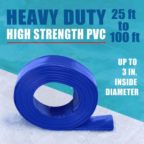 2'' x 50 FT Heavy Duty Reinforced PVC Lay Flat Discharge Pool Backwash Hose