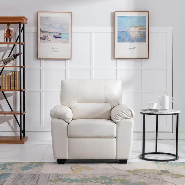 Morden Fort Garrin Series White PU Leather Sofa Chair with Pillows