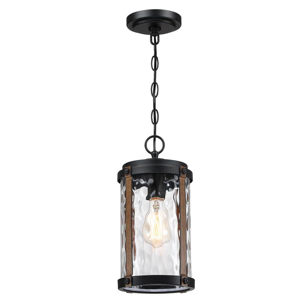 Miscool 1-Light Black Hardwired Outdoor Chandelier with Water Glass and ...