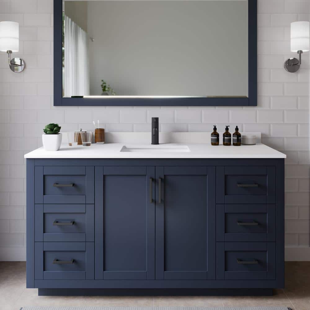 Miranda 60 in. W Single Bath Vanity in Dark Blue with Cultured Marble Vanity Top in White with White Basin and Mirror price history on PriceWatchPro