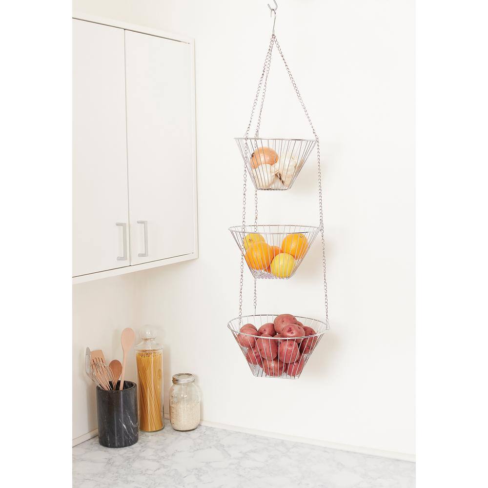 Chrome Three Tier Hanging Baskets for Kitchen Storage