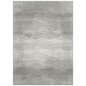 Grey 9 ft. 8 in. x 13 ft. 2 in. Sea Waves Modern Living Rectangle Watercolor Polyester Textured Area Rug