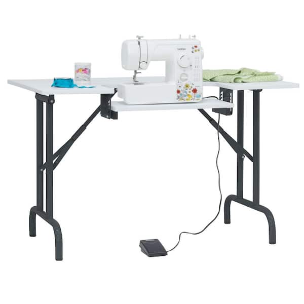 Folding Multipurpose 47.5 in. W x 28 in. D PB Craft Sewing Table with 22 in. W Drop-Down Platform, Charcoal and White